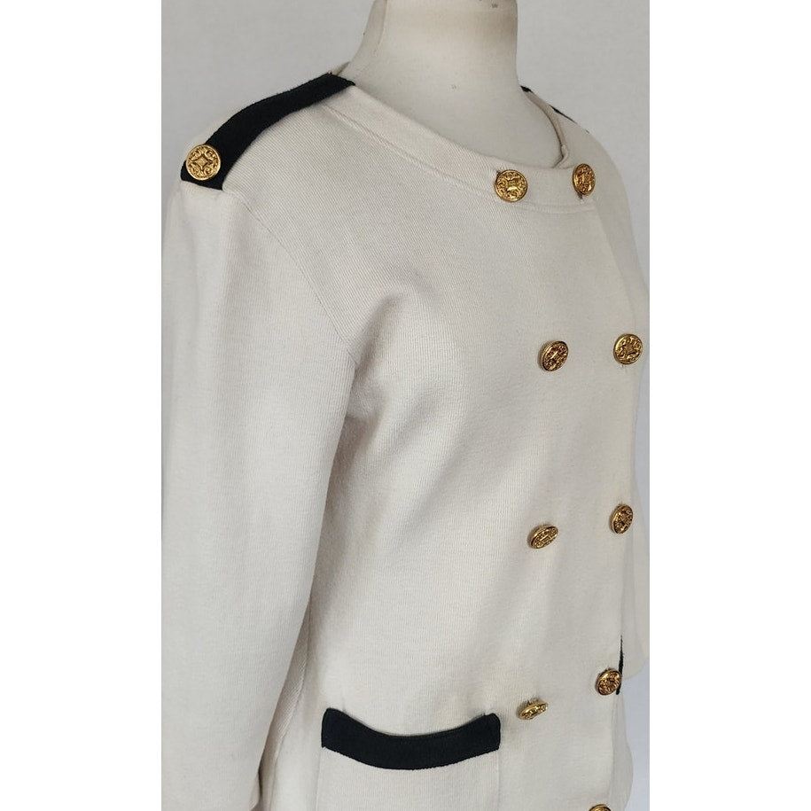 Vintage 90s Military Jacket Cream Knit Gold Buttons Necessary Objects