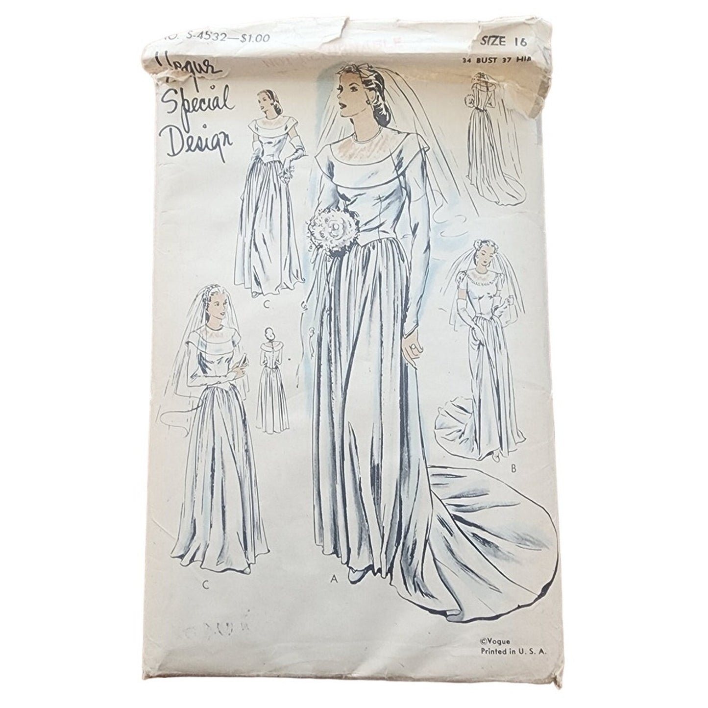 Vintage 40s Sewing Pattern: Bridal Wedding Evening Dress Vogue Special Design 4532