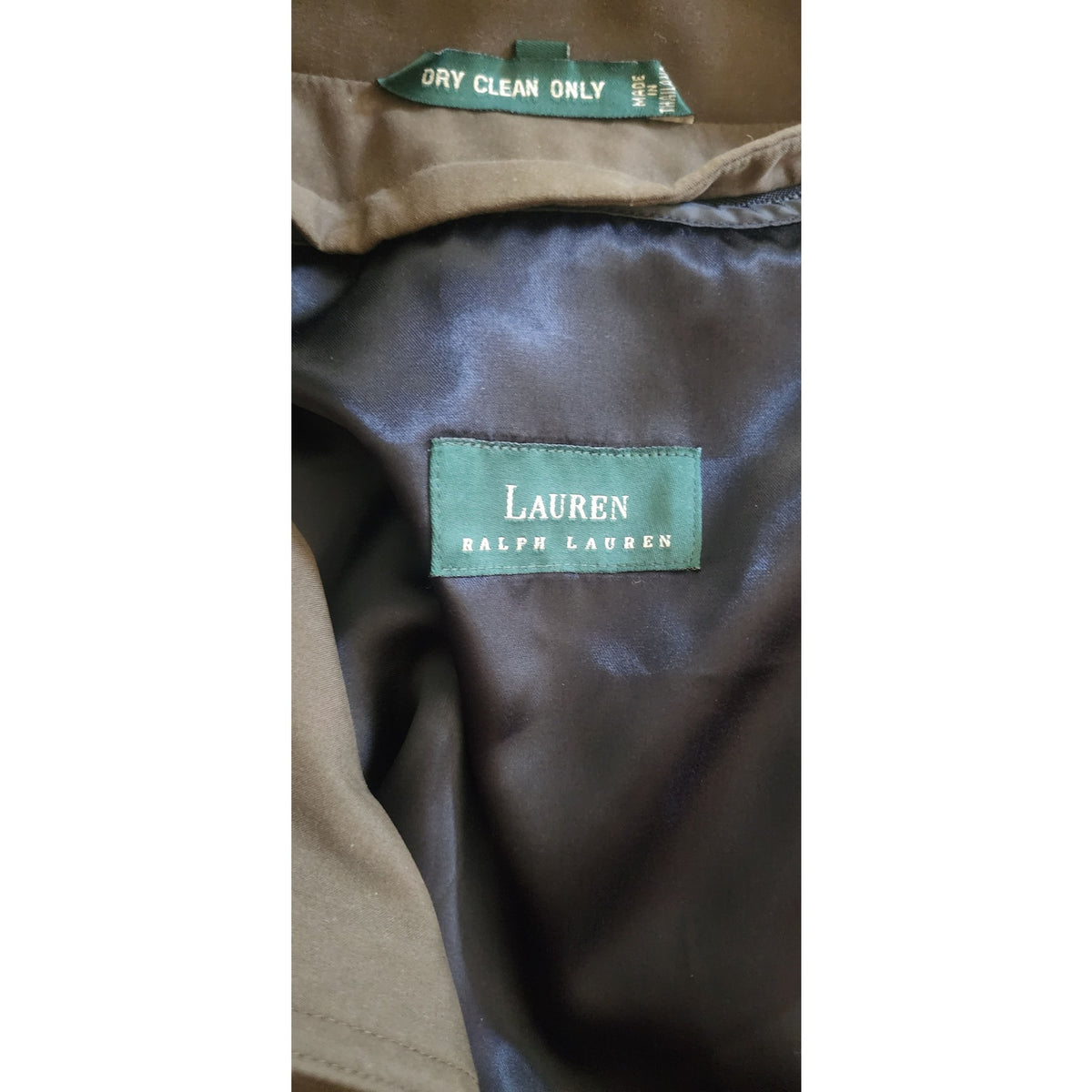 Vintage 1990s Ralph Lauren Mens Coat Brown Olive Green Trench Raincoat Large 40R
