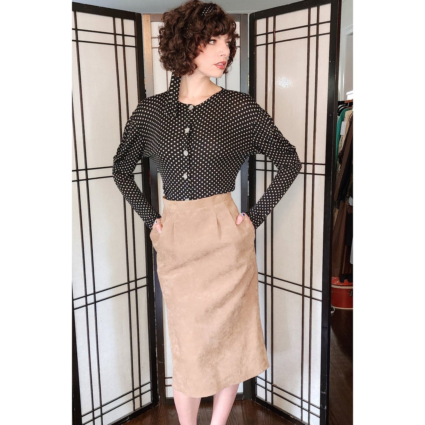 Vintage 70s Ultrasuede Skirt Beige A line