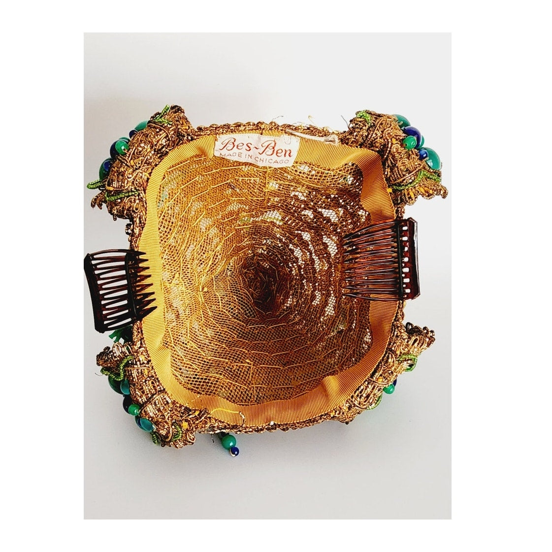 Vintage 50s Bes-Ben Hat Golden Pagoda Beaded Cone Style