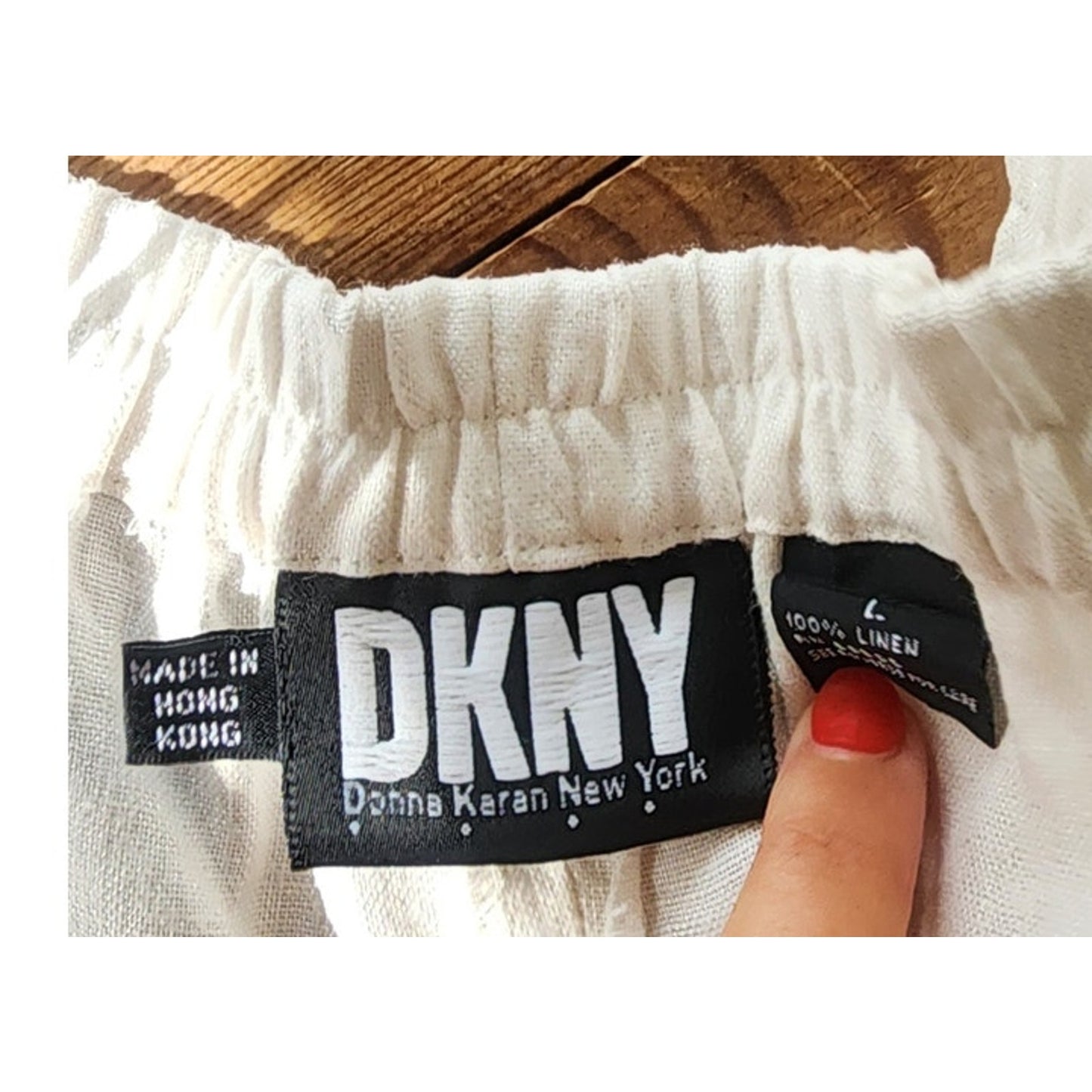 Vintage 1990s DKNY White Linen Pant Suit w/Drawstring Waist / M - L