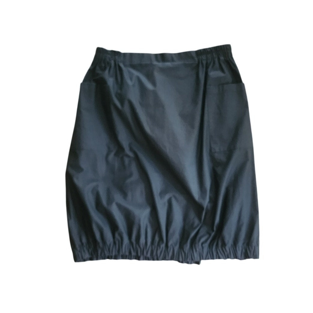 Vintage VUOKKO Finland Skirt Black Cotton Bubble Silhouette Elastic Hem Large Pockets