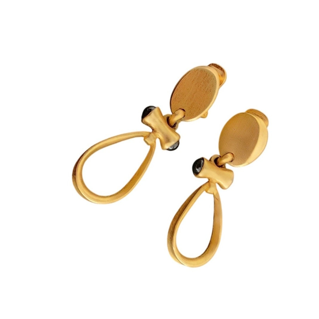 Vintage Gold and Black Teardrop Clip-On Earrings 80s 90s Etruscan Revival