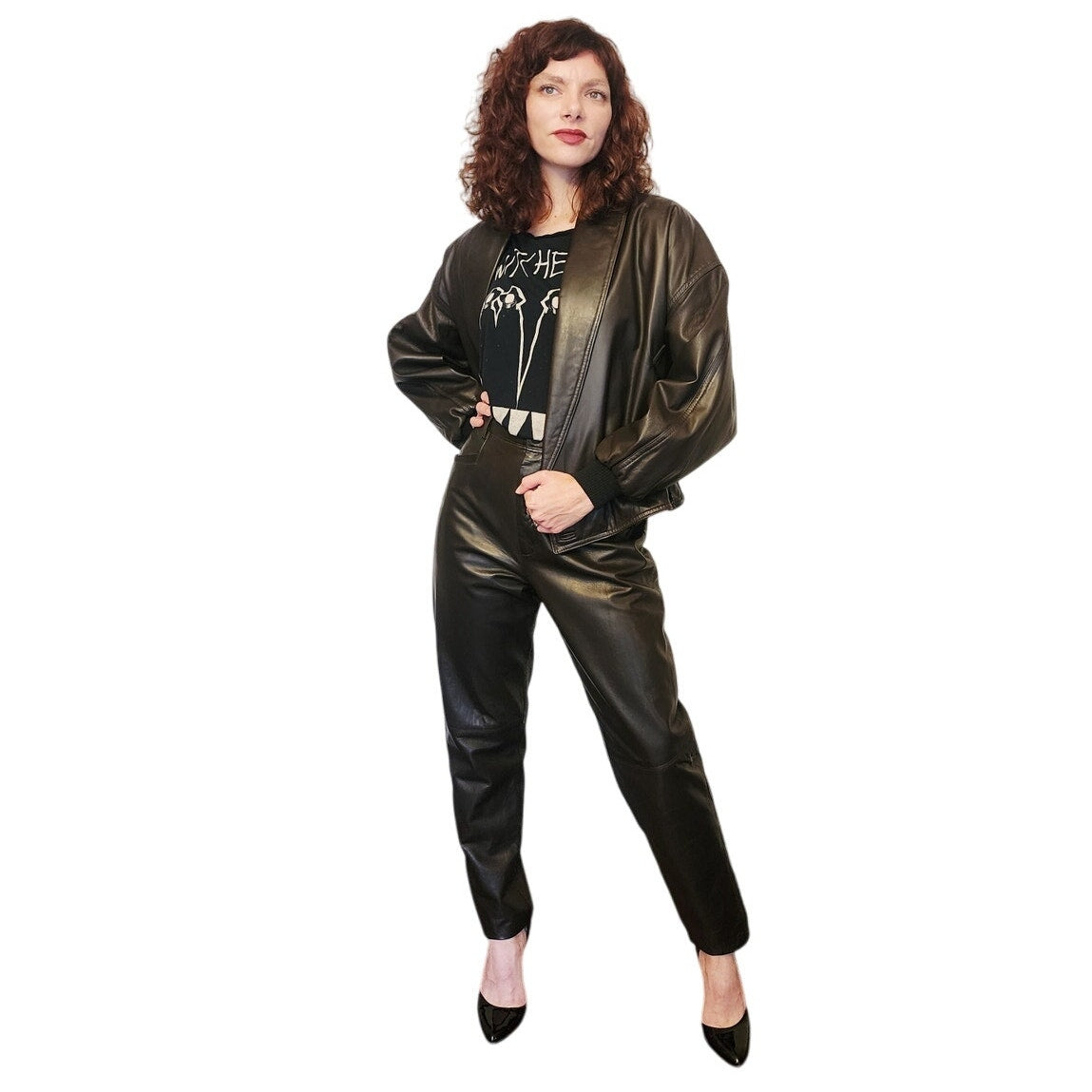 Vintage 1980s Brown Leather Jacket + Pants Suit Lanna Medium