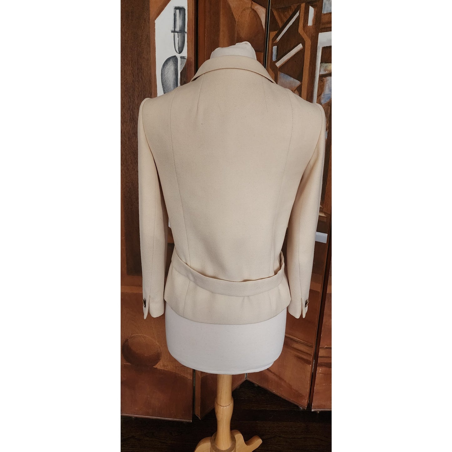 Vintage 60s Marshall Field & Company Cream Wool Peplum Jacket