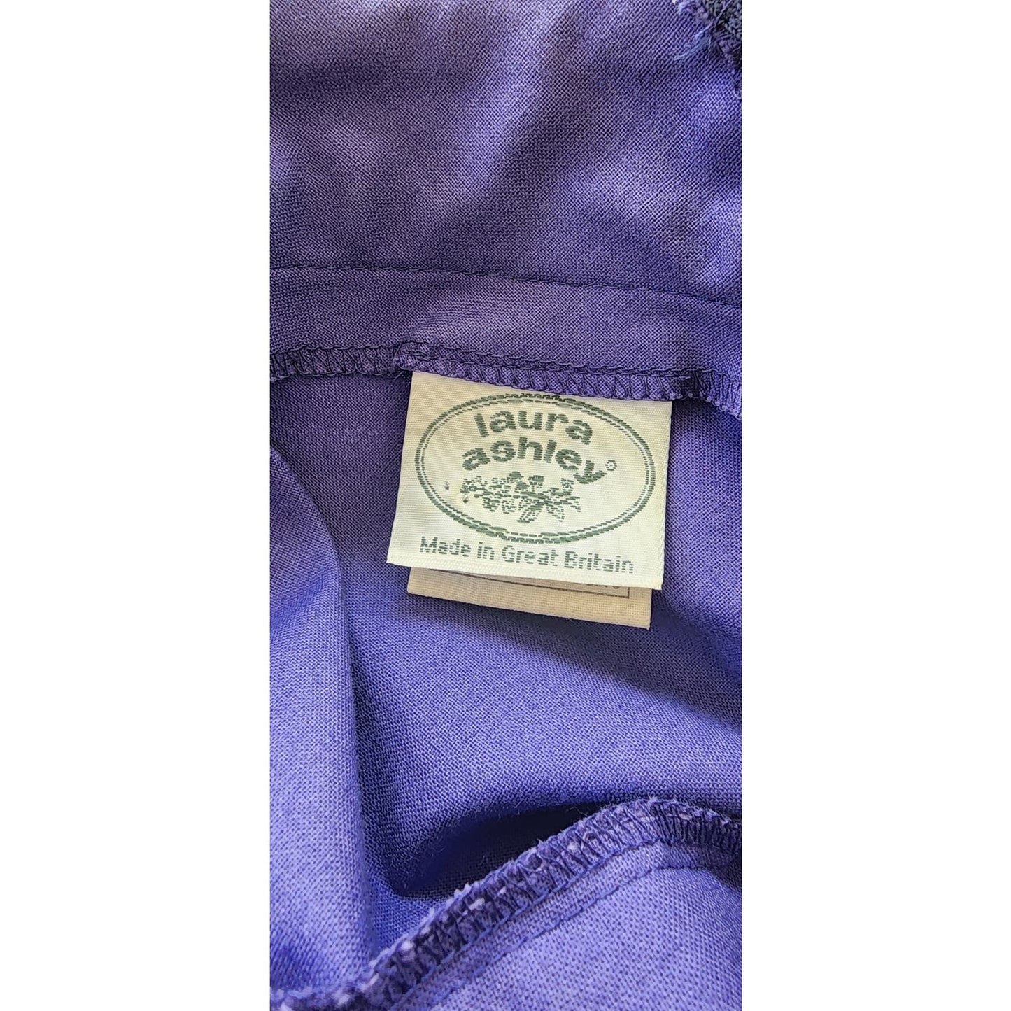 Vintage 80s Laura Ashley Dress Purple Cotton Puffed Sleeves