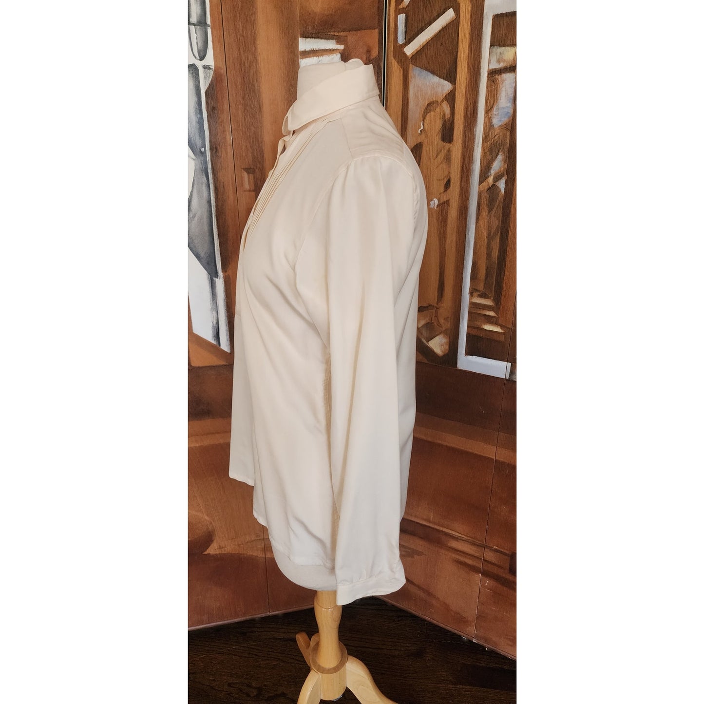 Vintage 80s BURBERRYS Cream Silk Blouse Pleated Front / M