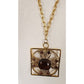 Vintage 60s Baroque Pendant Necklace Maltese Cross Gold Amber Brown Glass