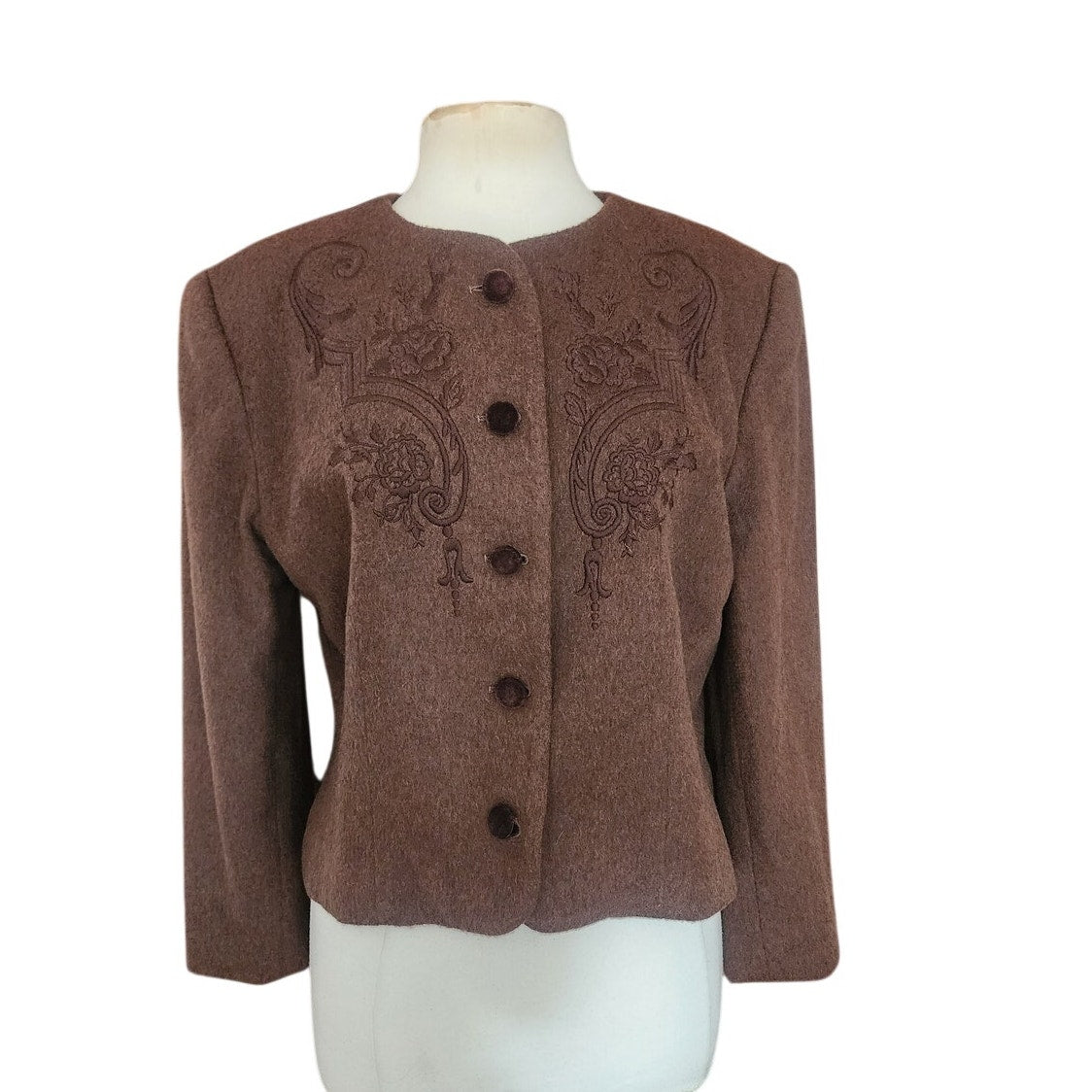 Vintage 1980s Herman Geist Blazer Embroidered Brown wool.