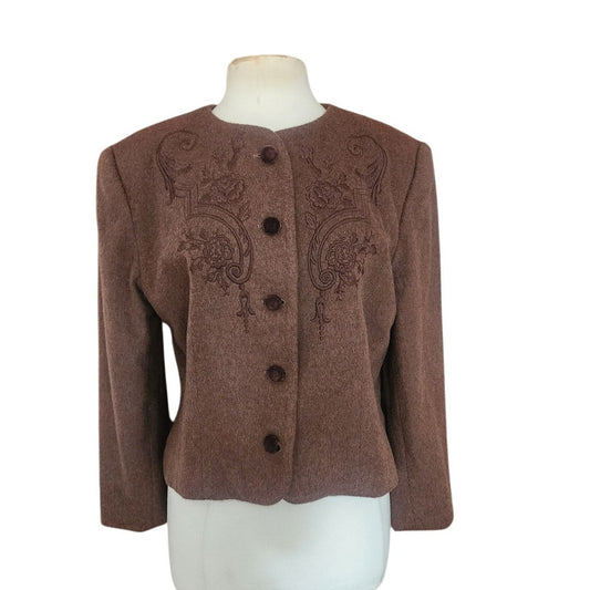 Vintage 1980s Herman Geist Blazer Embroidered Brown wool.