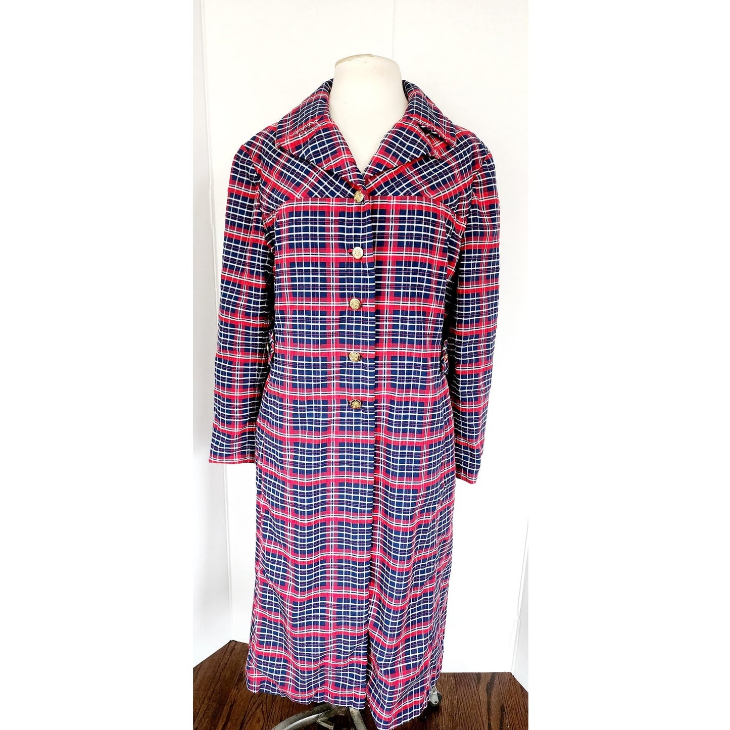 Vintage 60s Plaid Mod Coat Red Blue Seersucker