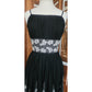 Vintage 1950s Patio Dress Black + White Embroidery Spaghetti Straps / S