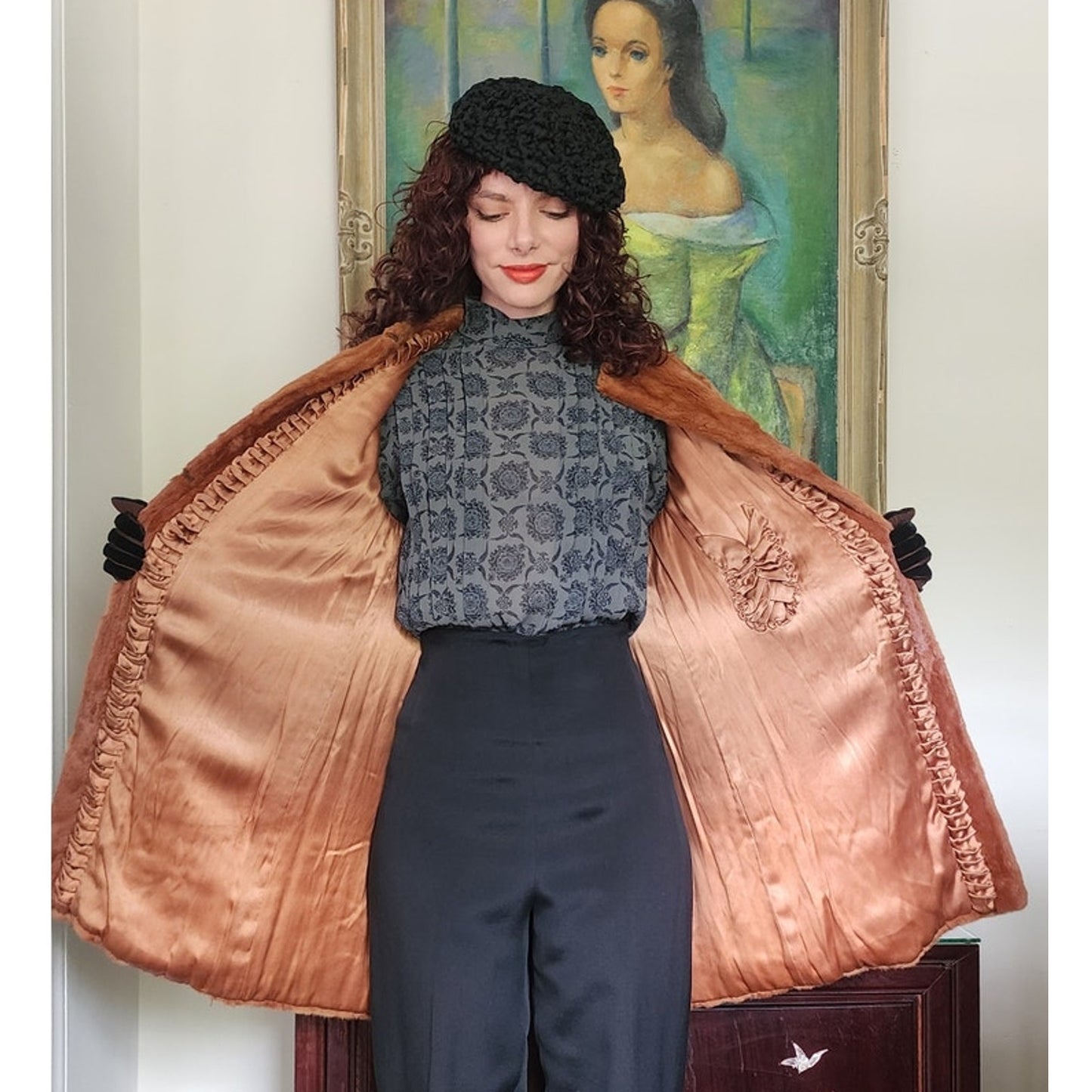 Vintage 40s Brown Ermine Fur Coat Hip Length Victory Furs Chicago