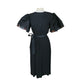 Vintage 1980s Bill Blass Party Dress Black Organza Puffy Sleeve Belted Medium