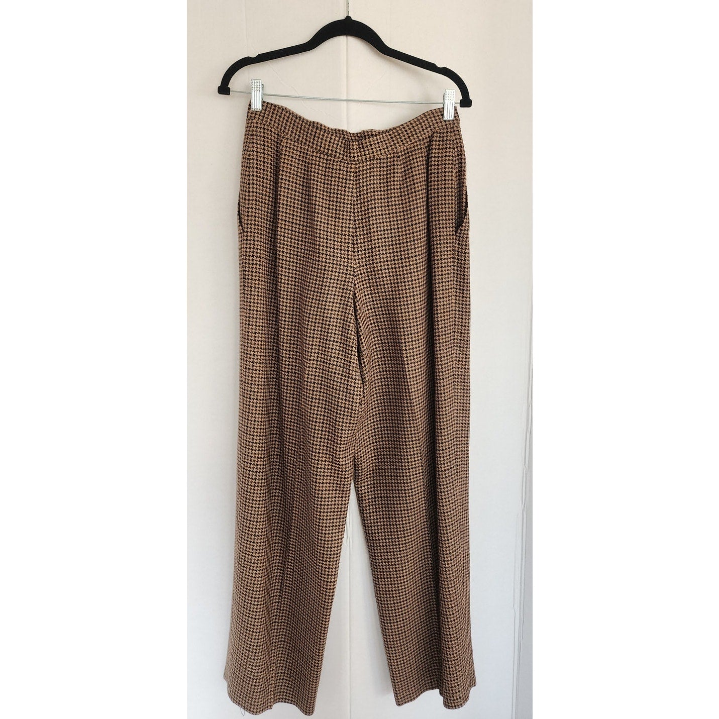 Vintage 80s Wool Pants Anne Klein II Brown Houndstooth / M
