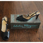 Vintage 70s Ferragamo Navy Blue Leather T Strap Dancing Shoes Mary Jane Heels 10AA