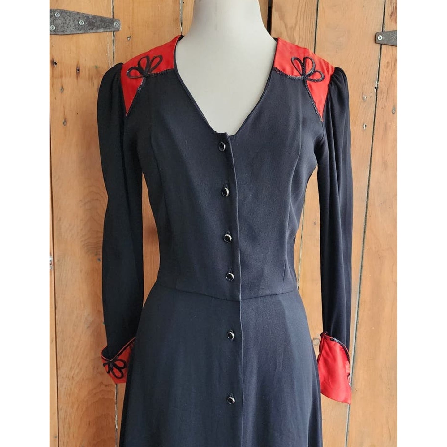 Vintage 70s Black & Red Dress 40s Retro Style