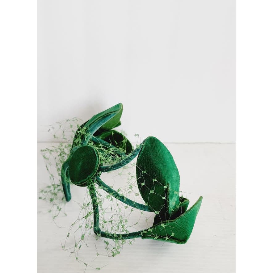 Vintage 50s Green Velvet Fascinator Mini Hat