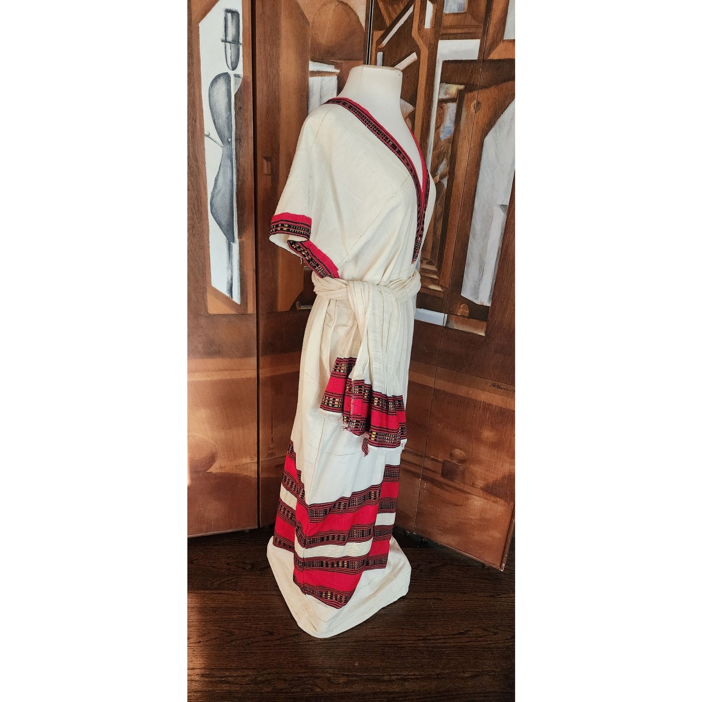 Vintage Handmade Ethiopian Eritrean Habesha Dress + Scarf Traditional Folk Ethnic Costume