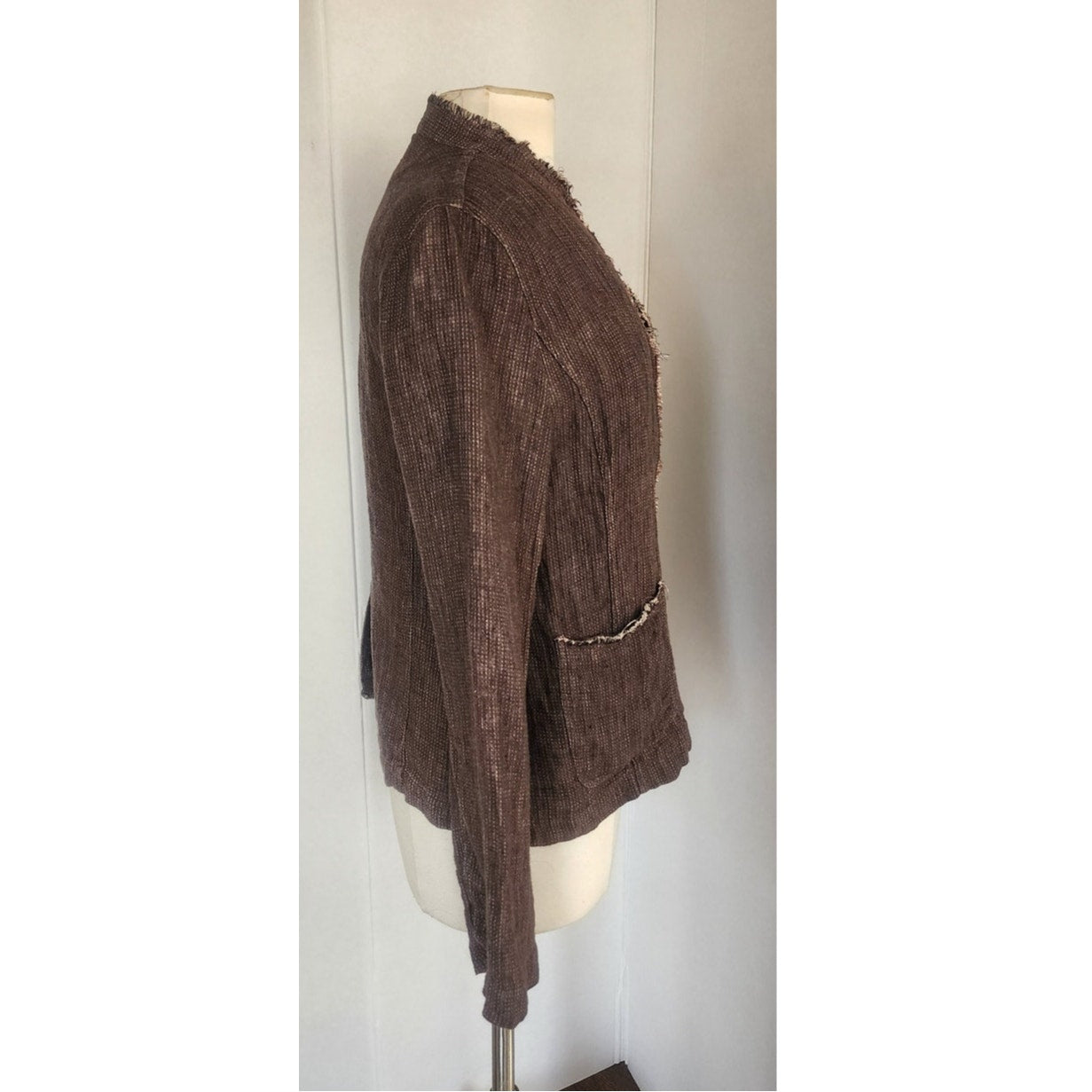 Vintage Y2K Eileen Fisher Brown Linen Jacket Raw Edge Button Down/ M