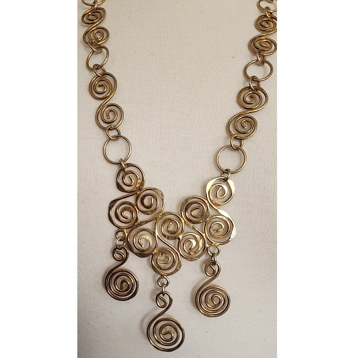 Vintage Spiral Pendant Necklace Hammered Gold Ancient Greece  Style