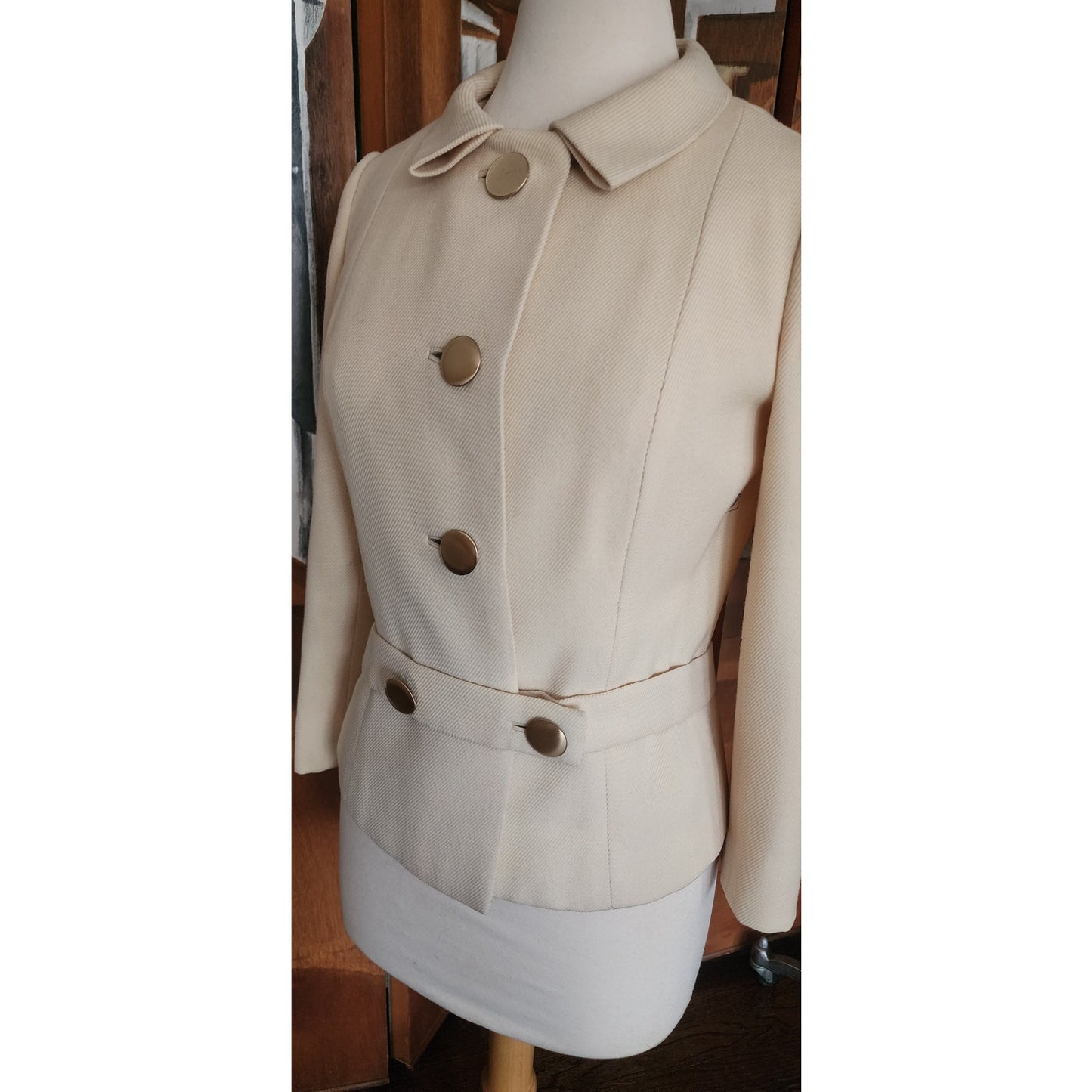 Vintage 60s Marshall Field & Company Cream Wool Peplum Jacket