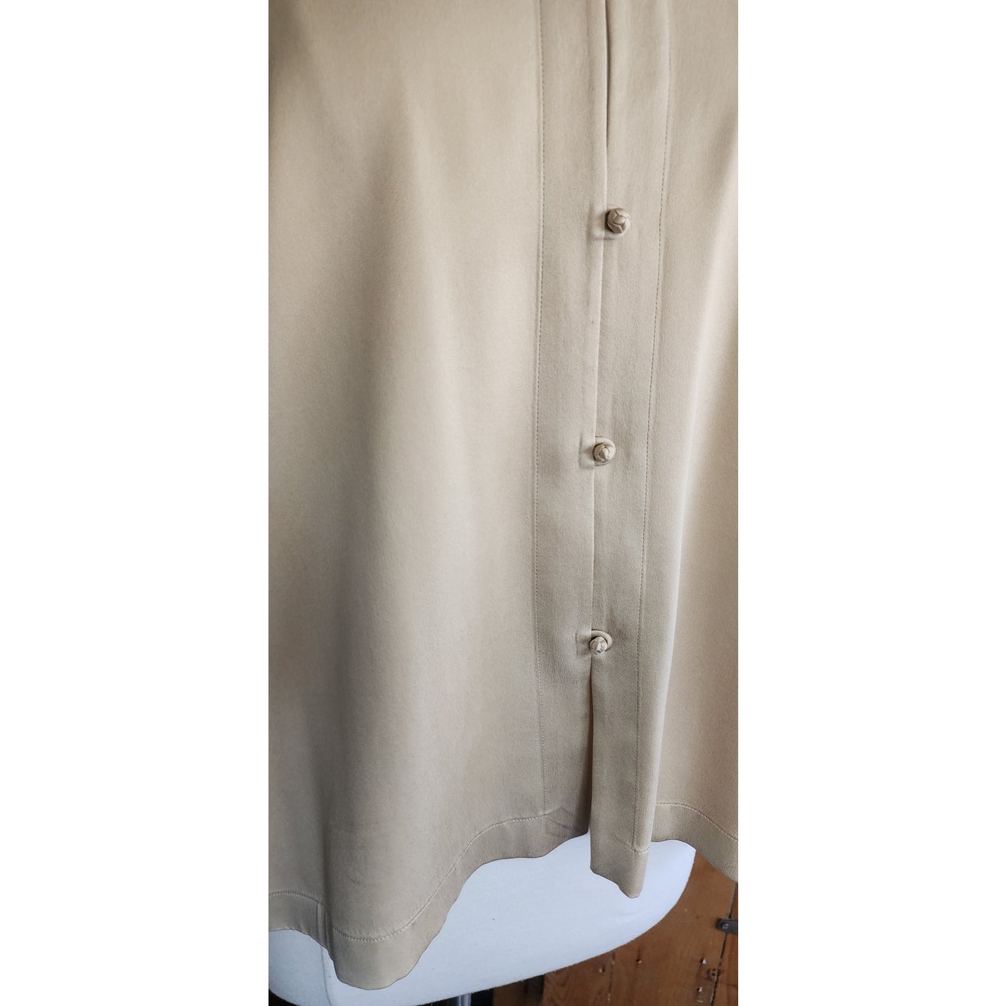Vintage 90s Eileen Fisher Blouse Beige Silk Long Sleeves