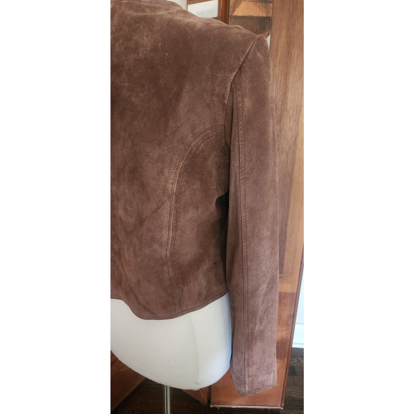 Vintage 1990s Cropped Blazer Brown Suede Jacket Carroll Reed Large