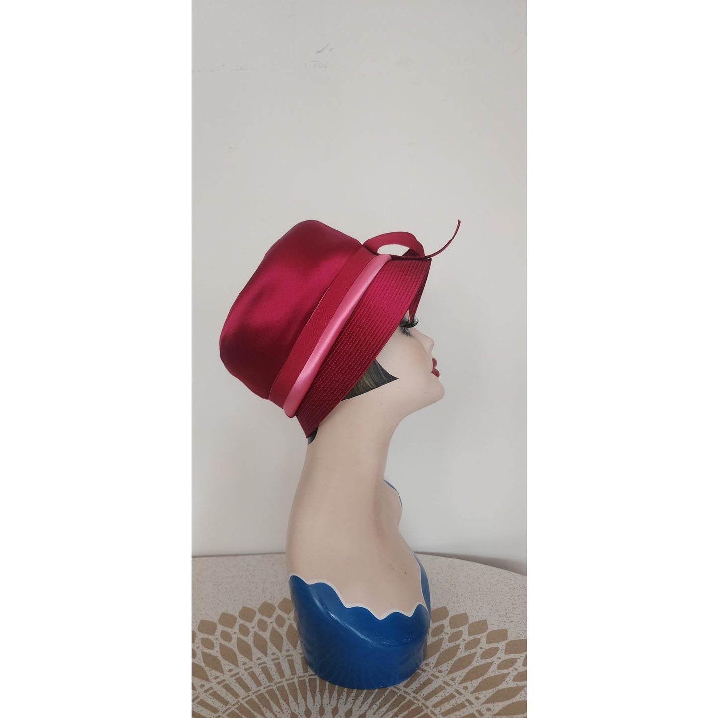 Vintage 60s Bucket Hat Red Pink Satin Cloche 20s Style Mr John Jr