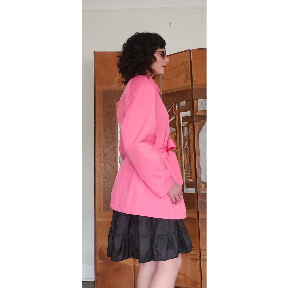 Vintage 90s Pink Jacket Short Trench Coat Belted Panache