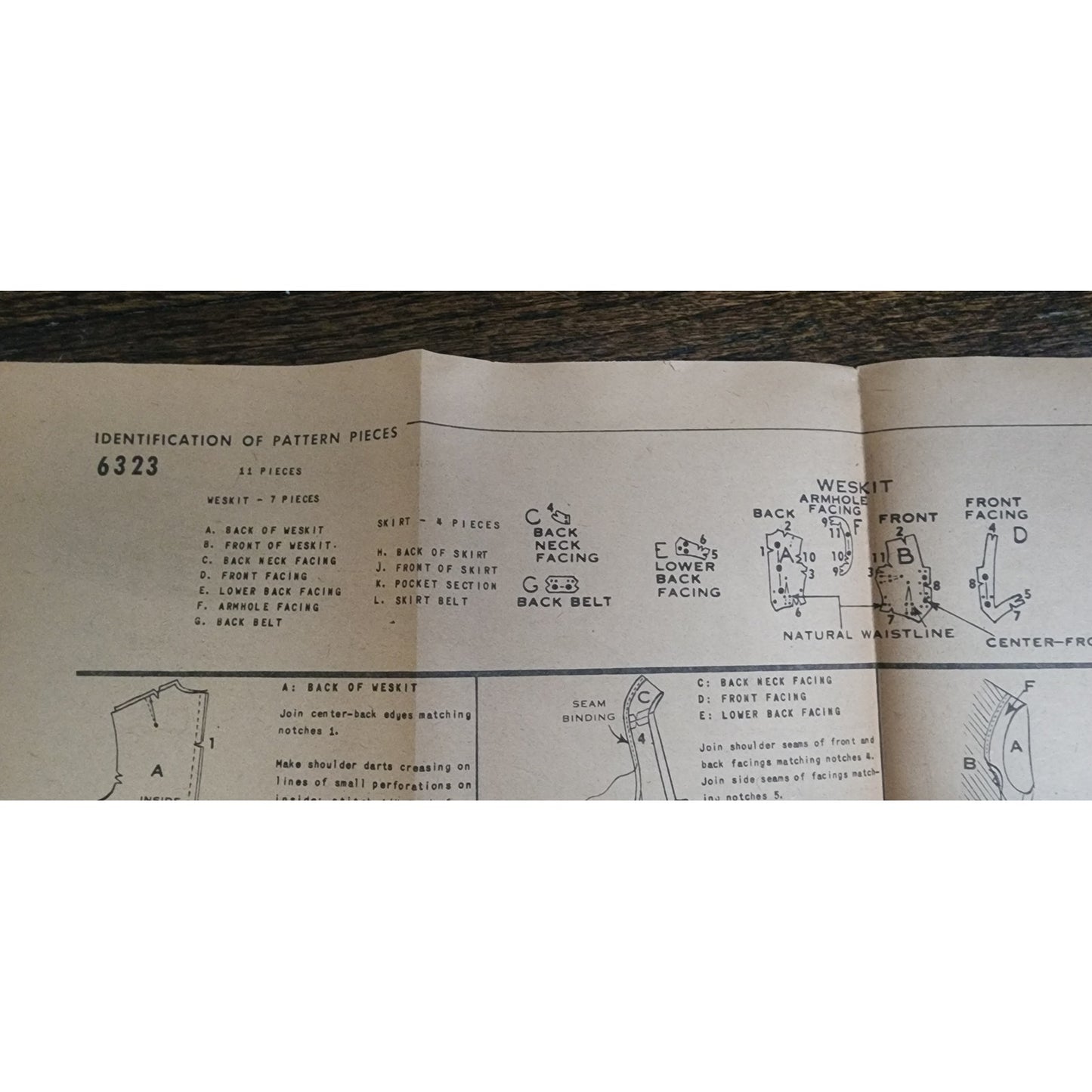 Vintage 1950s Sewing Pattern ORIGINAL Advance 6323 Womens Skirt + Vest Set