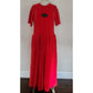 Vintage 1990s Velour Dress Red Sonia Rykiel Midi Drop Waist Embroidered Logo Emblem