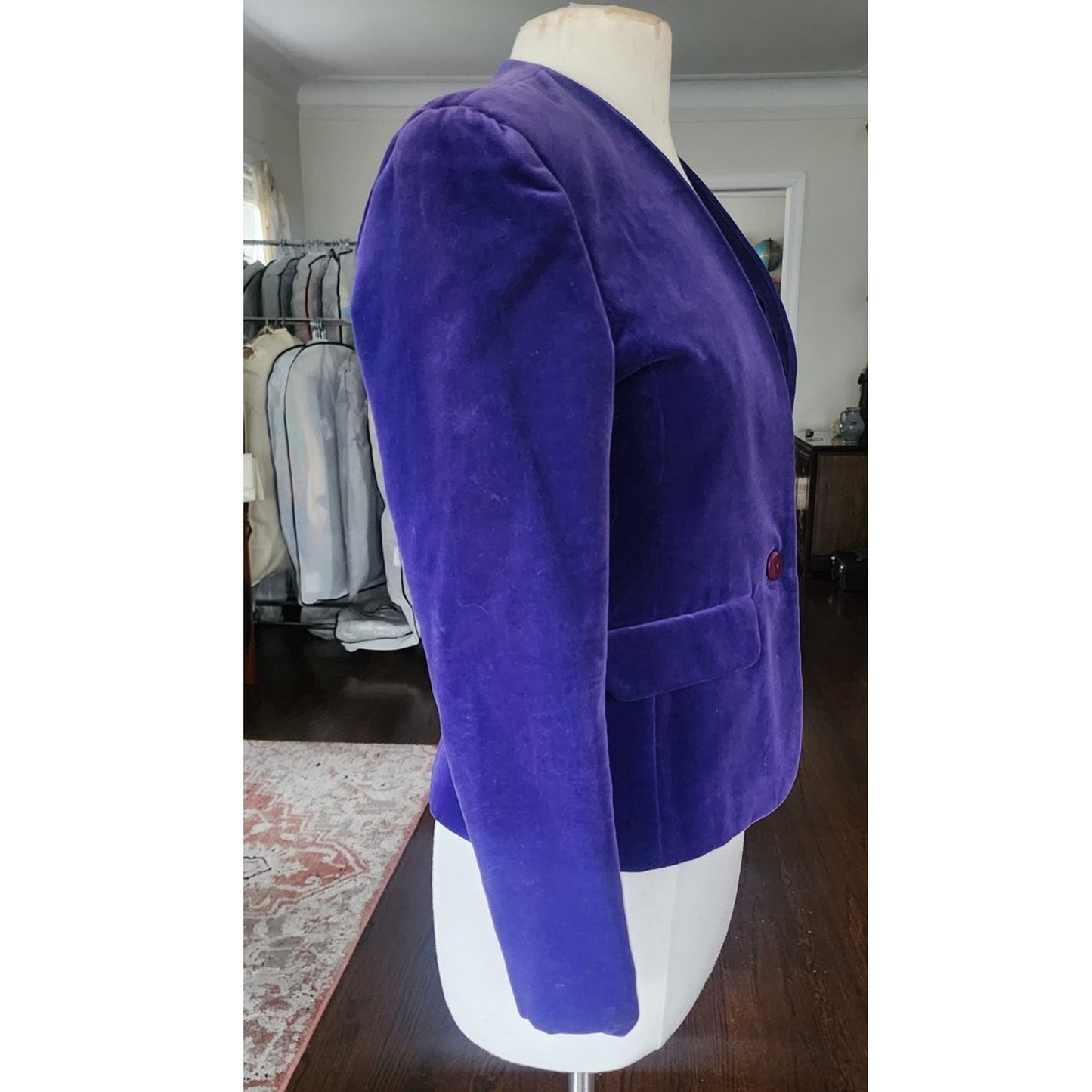 Vintage 80s Purple Velvet Blazer Fitted Jacket Daniel Niveau