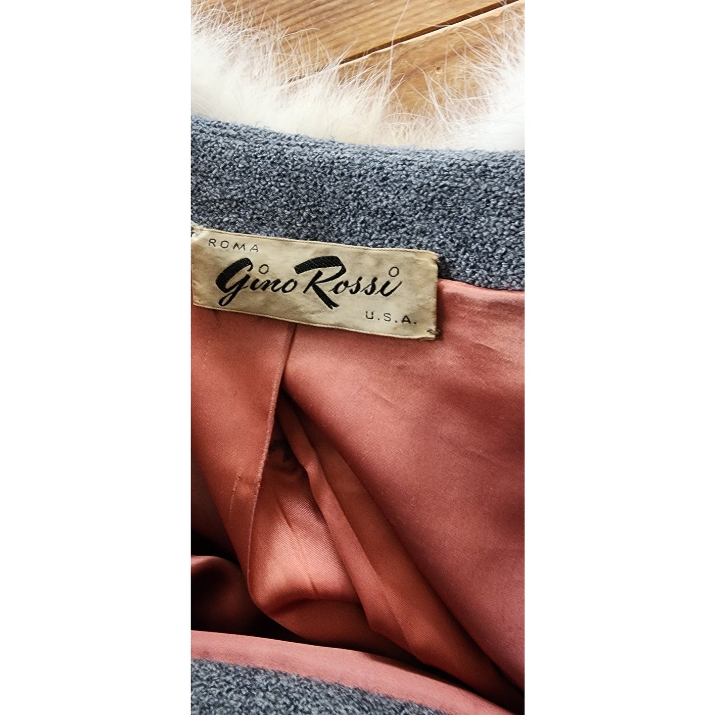 60s Gray Wrap Coat w/Cream Fox Fur Collar & Cuffs Gino Rossi