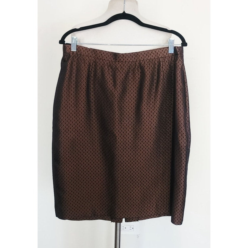 Vintage ESCADA Skirt Brown Metallic Silk Wool Blend Diamond Print / Waist 32" Size 44