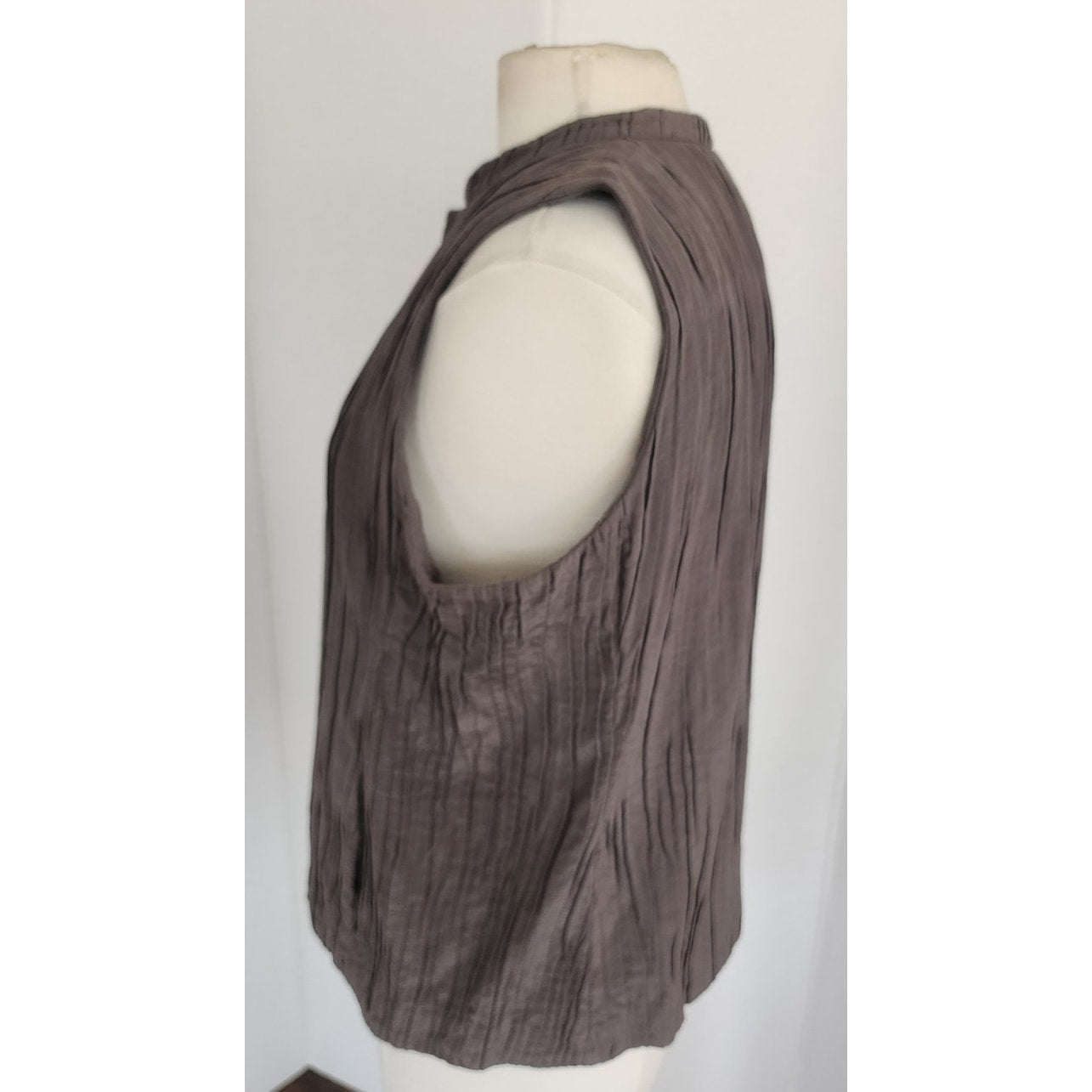 Eileen Fisher Sleeveless Top Vest Crinkled Brown Gray Cotton Silk / M