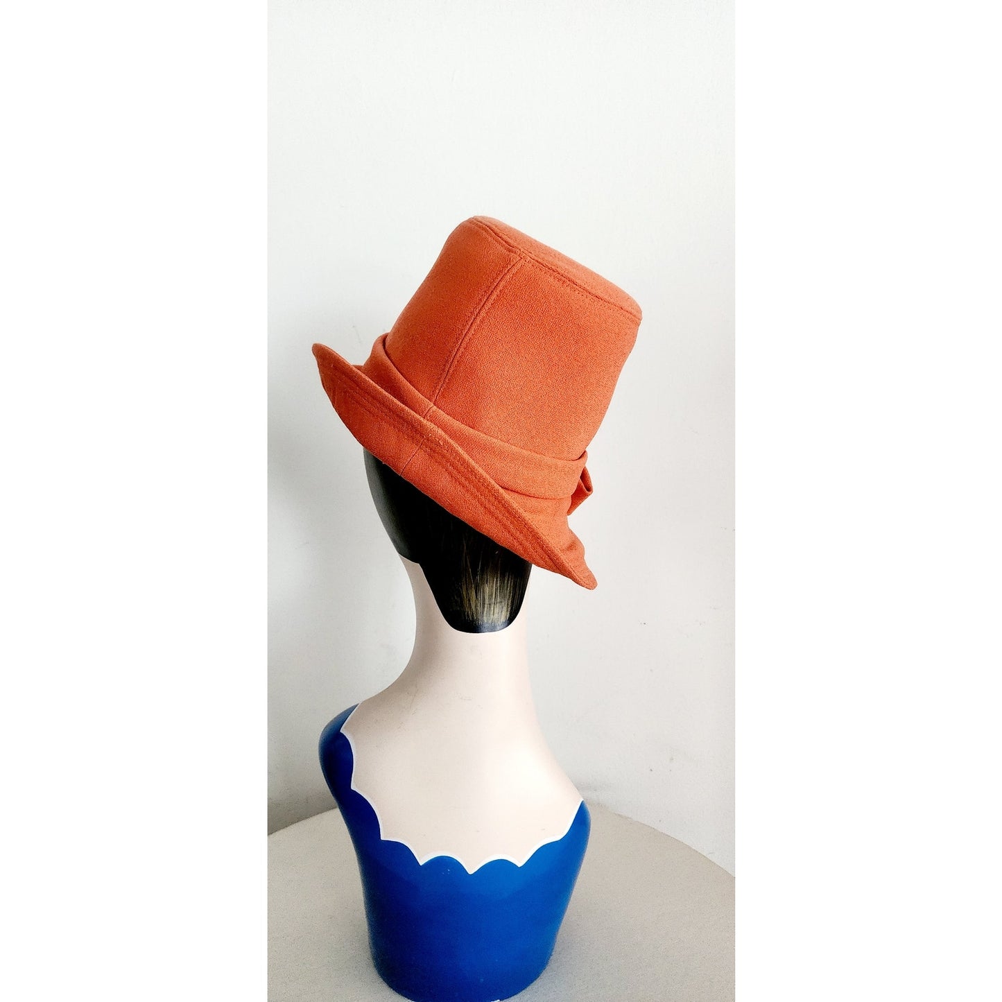 Vintage 60s Orange Hat Mod Style High Crown Gabriella