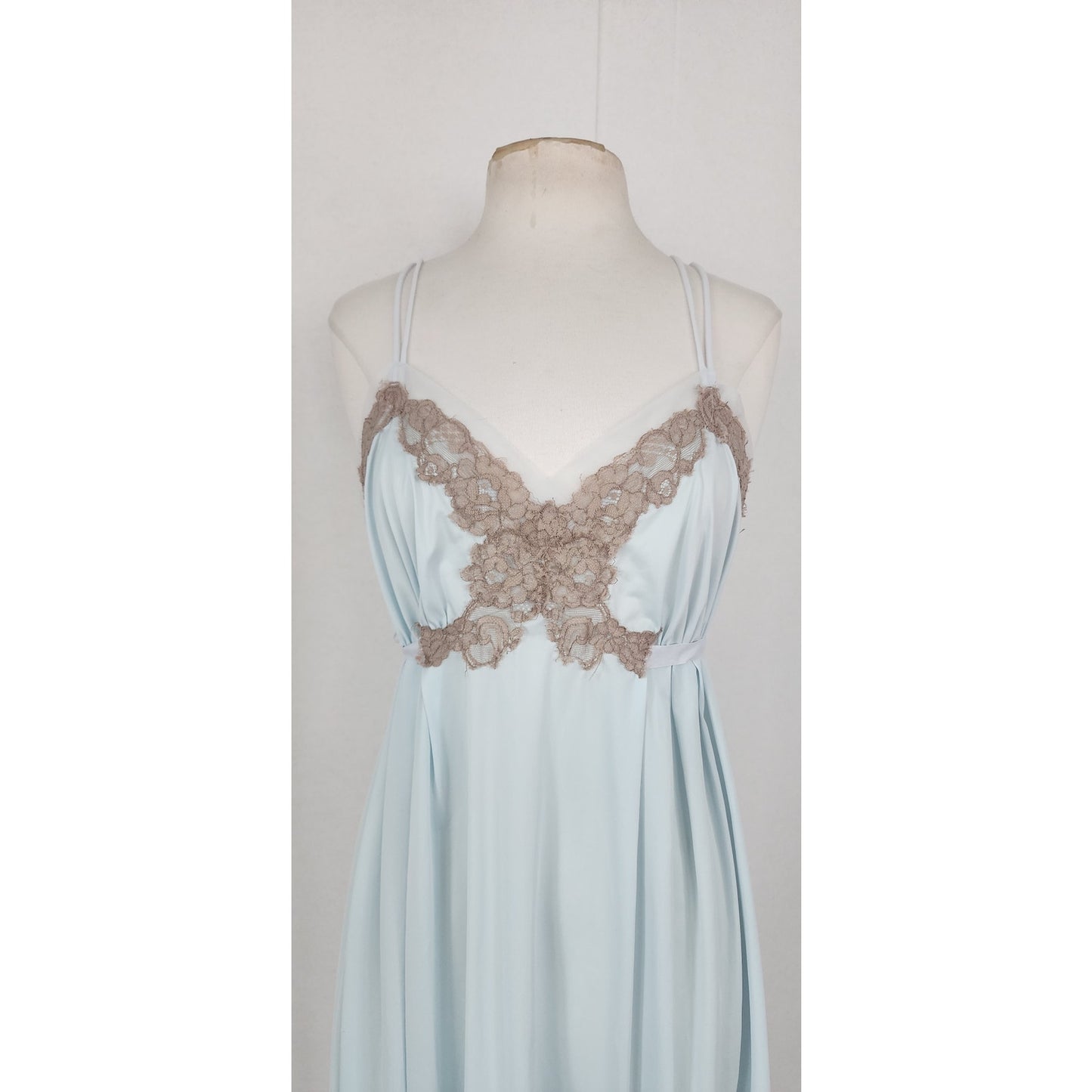Vintage 50s Lingerie Blue Lace Slip Dress Nightgown Negligee