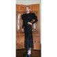 Vintage 80s GALAN0S Couture Dress Black Lace Evening Gown Sculpted Puffed Shoulders