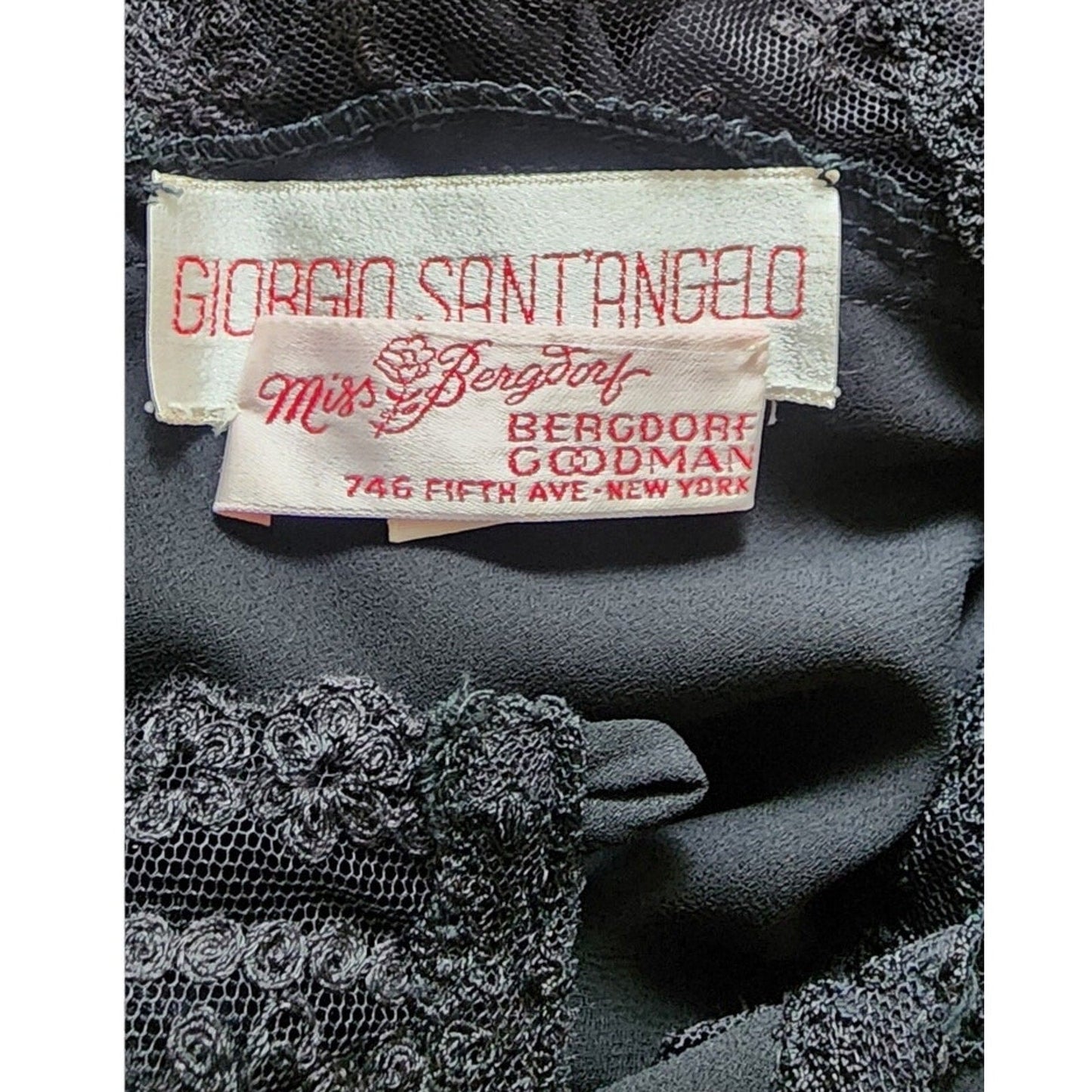 Vintage 1970s Giorgio Sant'Angelo Dress Black Silk Georgette & Lace