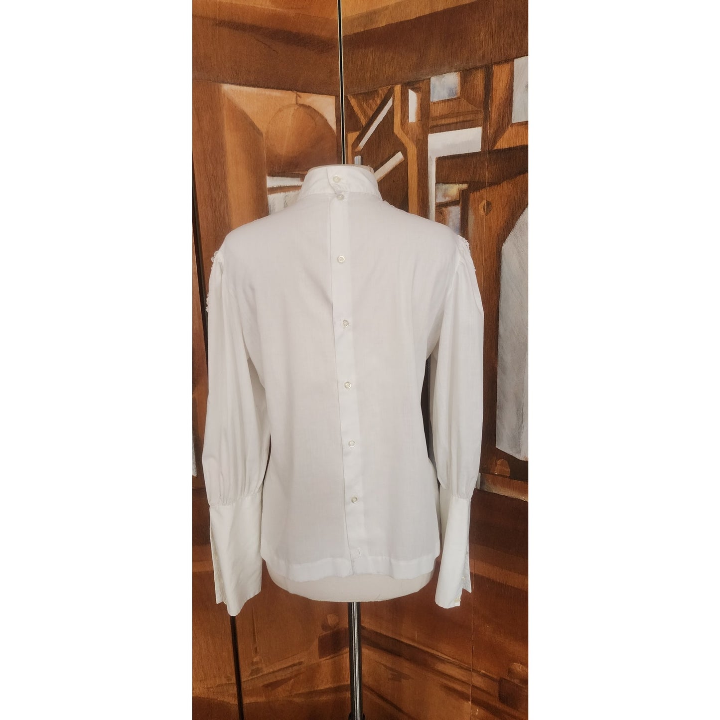 Vintage 70s White Lace Ruffled Front Shirt Long Sleeved Poet's Blouse / M