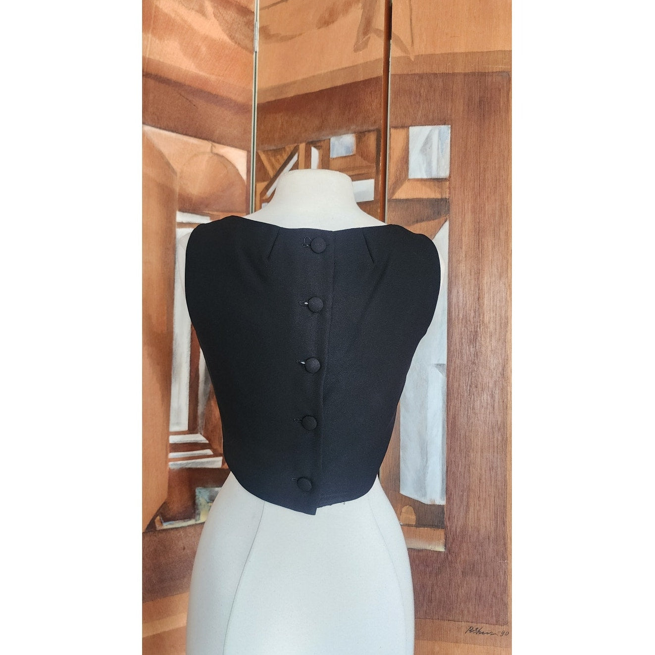 Vintage 60s Black Shell Dressy Top w/Large Satin Bow / Medium