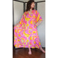 60s Silk Caftan Dress Pink Yellow Psychedelic Print Lord & Taylor