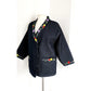 Vintage Asian Quilted Jacket Black w/Floral Embroidery