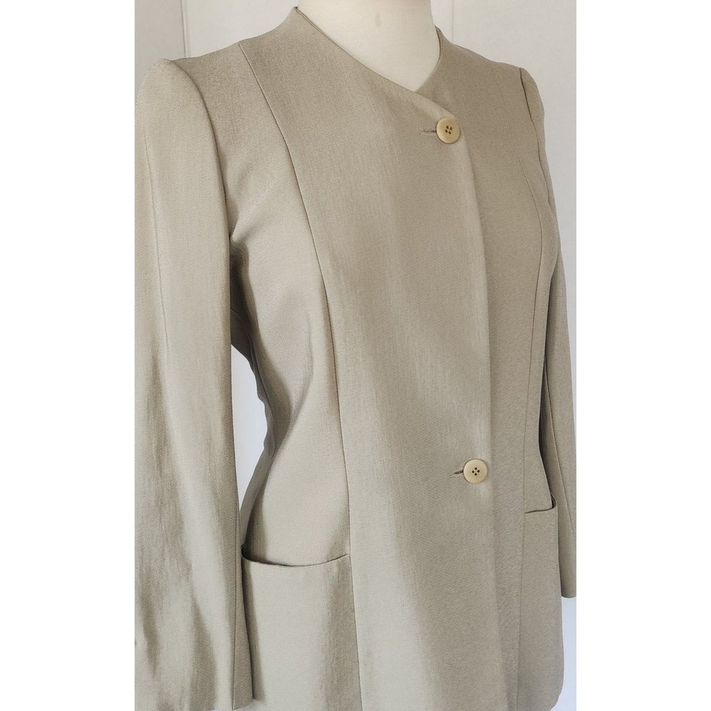 Vintage 1990s Pant Suit Beige Cotton Rayon Joan & David / Small