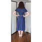 Vintage 40s Navy Blue Summer Dress White Buttons Shawl Collar