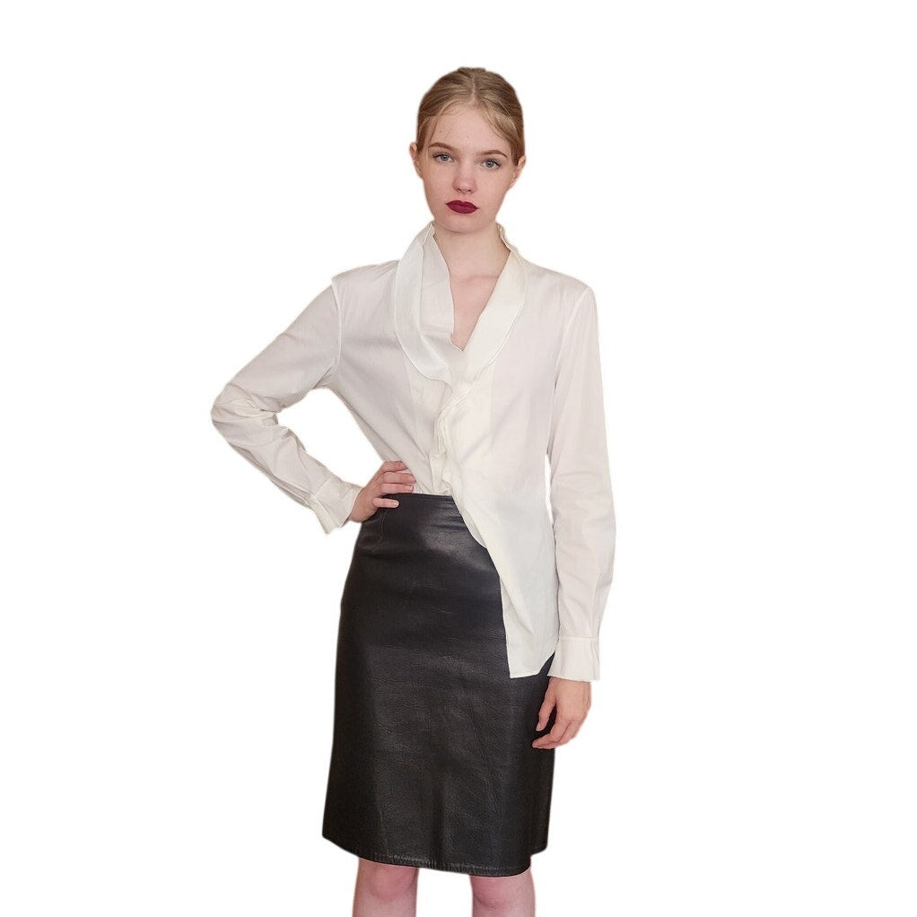 Vintage 90s Jil Sander White Structured Cotton Blouse Shirt Italian Size 40