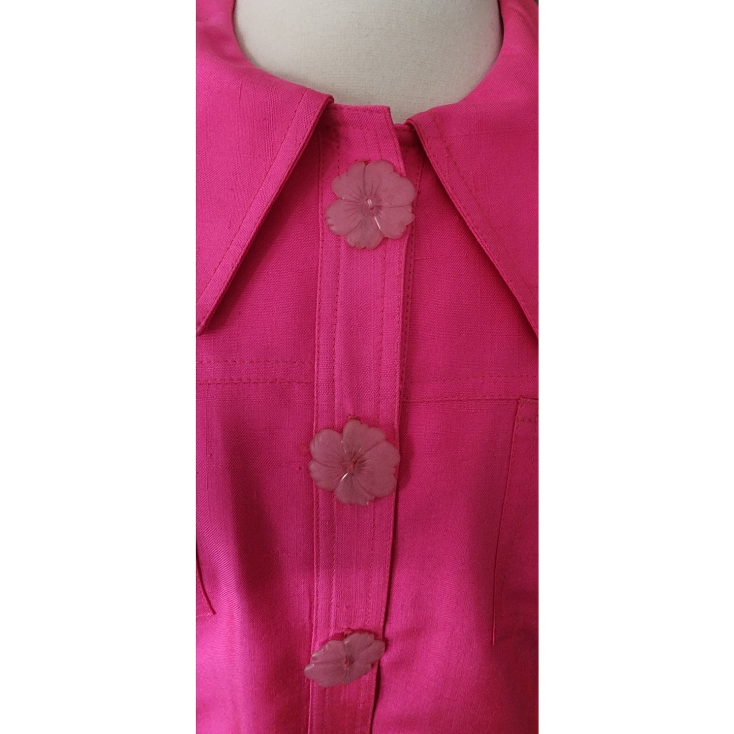 Vintage 90s Pink Silk Jacket Sheer Sleeves Flower Buttons Victoria March Chicago Designer