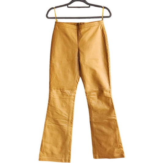 Y2K Yellow Leather Pants Low Rise by Jane Doe